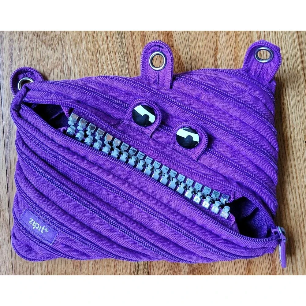 ZIPIT Grillz Monster 3 Ring Binder Pencil Pouch Case Purple Zipper School Supply